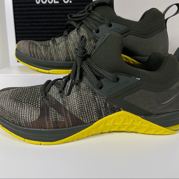 NIKE METCON FLYKNIT 3 SEQUOIA BRIGHT CITRON MENS WEIGHTLIFTING TRAINING SHOES SI - Picture 6 of 10